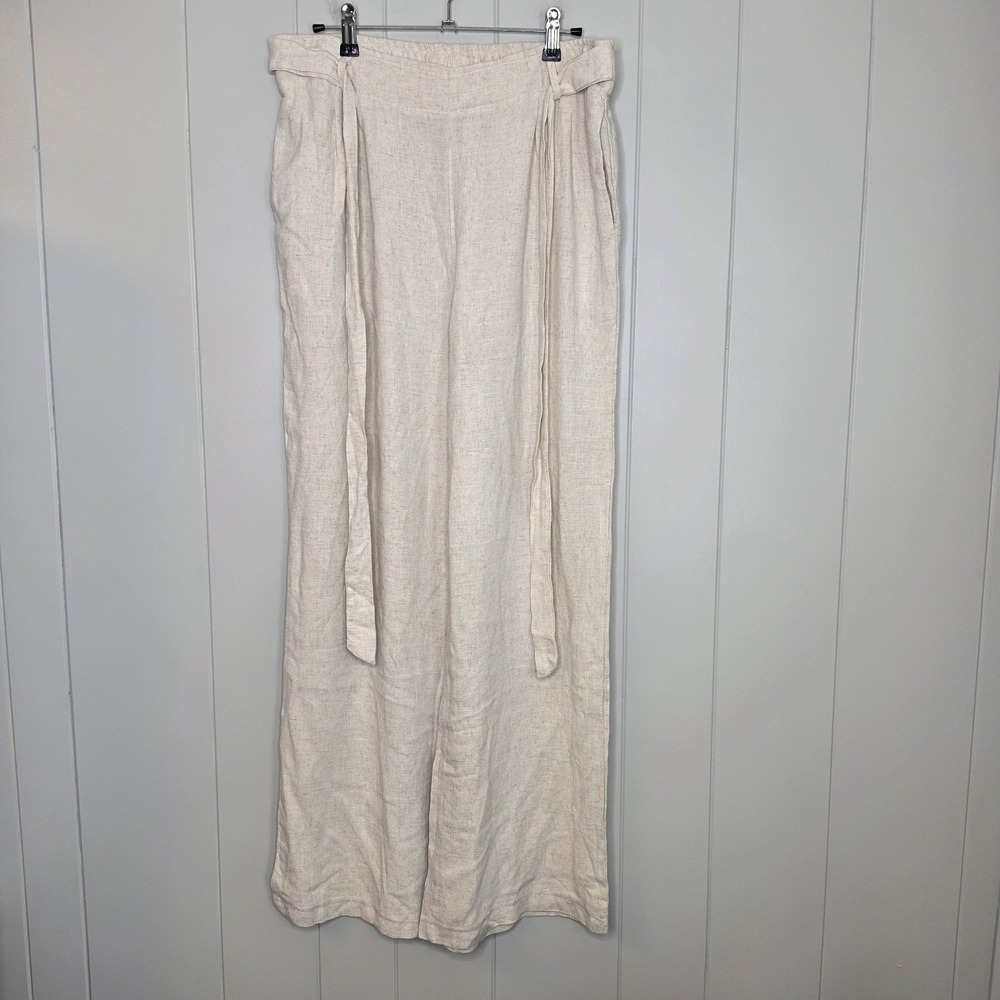 Indigo & Lace Wide Leg Pants Size XL 70% Viscose 30% Linen Elastic Waist Band
